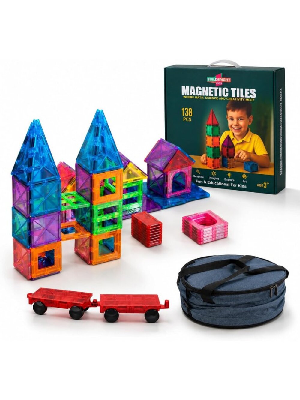 Magnetic Building Tiles Set, 138-Piece Creative Play for Kids Ages 4-8